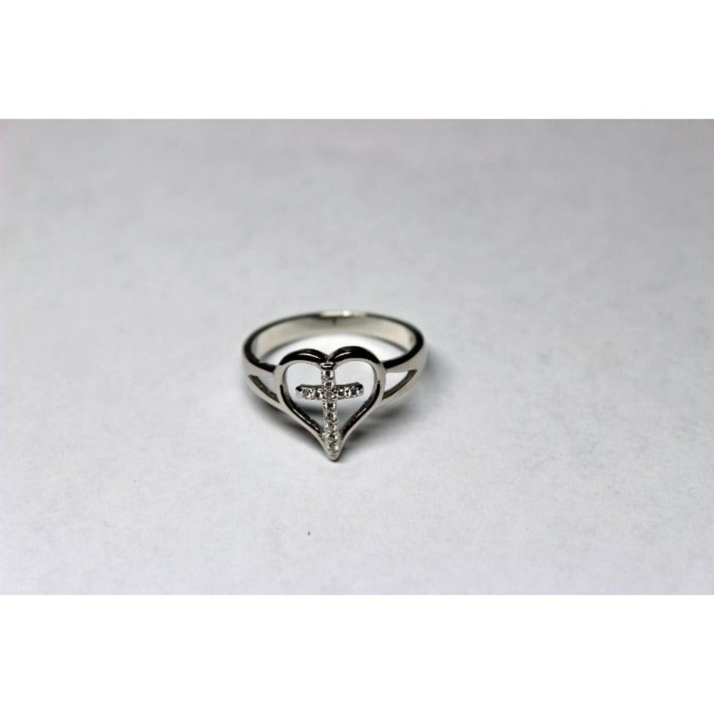 Silver Heart and Cross Ring